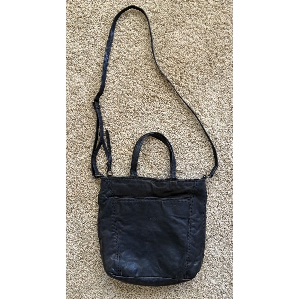 Margot New York Genuine Leather Hand Bag Satchel Crossbody Double Handles Black
